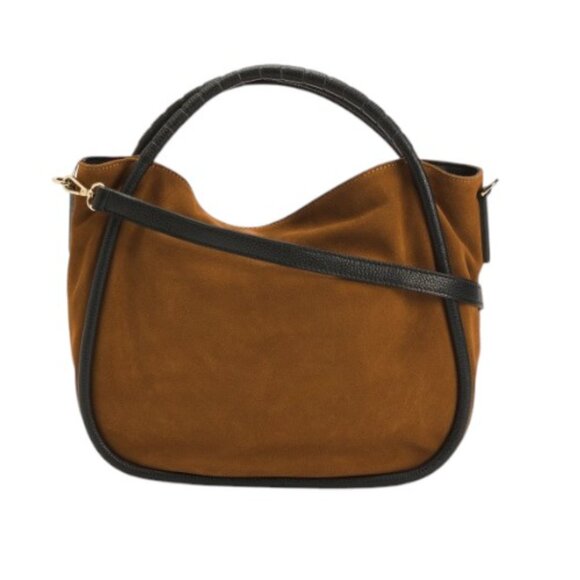 CHEVAL Made In Italy Suede Satchel With Tube Handles Cuoio - Picture 1 of 2